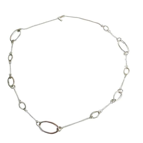 Daisy Fuentes Silver Tone Chain Link Hoop Circle Necklace Plus Size Friendly 35" - Picture 1 of 6
